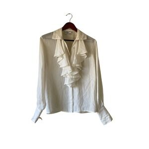 Regina Porter Vintage Ivory Ruffle Front Sheer Blouse Long Sleeve Size 4